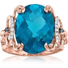 Ross-Simons 10.00 Carat London Blue Topaz Ring With Blue and White Diamonds in 14kt Rose Gold in Kuwait