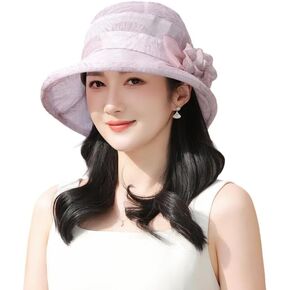 Women Organza Sun Hat Kentucky Bucket Hats Church Derby Beach Hats Bowler Fascinator Tea Party Cocktail in Saudi Arabia