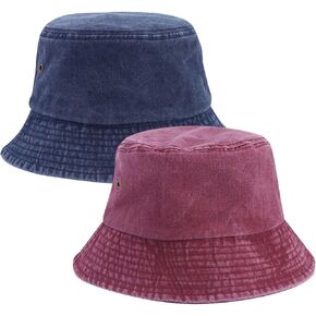 2pcs Bucket Hat for Women and Men Travel Golf Beach Fishing Outdoor Vacation Fisherman Cap Vintage Washed Denim Hats in Saudi Arabia
