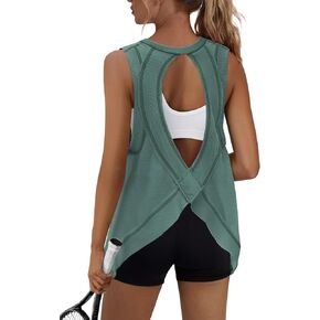 Yanekop Womens Athletic Tank Tops Open Back Workout Tops Sleeveless Running Gym Sports Shirts Loose Fit Tunic Tank Activewear in Saudi Arabia