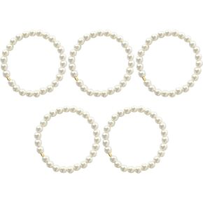 5 Pcs Faux Pearl Rings for Women - Elegant Vintage Stackable Rings Sets. Beautiful Handmade Beaded Ring Featuring Durable Stretch Bands, Perfect Daily Accessories in Saudi Arabia
