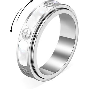Fidget Ring for Women - Mother of Pearl Shell Cross 18K Gold Plated Love Ring Anxiety Relief Non Tarnish Stainless Steel Stackable Engagement Band in Saudi Arabia