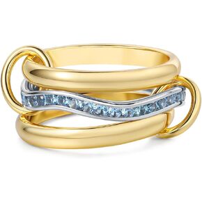 Two-Tone Interlocking Birthstone Ring for Women – Eternity Connected Band, CZ Cubic Zirconia, 14K Gold Plated Spinning Ring, Non Tarnish, Multi Mixed Metals Statement Fashion Rings - Muses Art Design in Saudi Arabia