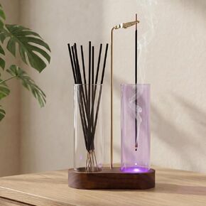 Glass Glowing Incense Holder - Modern Double Tube Incense Stick Burner with Ash Catcher - Aesthetic 2-in-1 Fragrance Display for Palo Santo, Sage & Candles - Zen Decor for Yoga & Meditation in Saudi Arabia