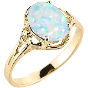 10K Yellow Gold October Birthstone Lab Grown Oval Opal Gemstone Solitaire Ring in Saudi Arabia