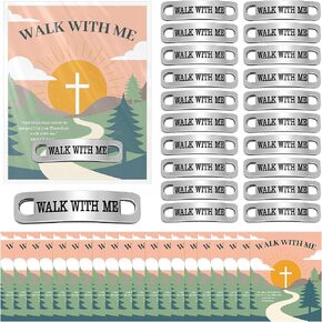 48 Sets Walk with Me Shoelace Tag Stainless Steel Engraved Shoe Lace Tags Decor Mormon Religious Inspirational Gifts for Runners Women Men Church Youth Missionary Baptism Birthday Presents in Kuwait