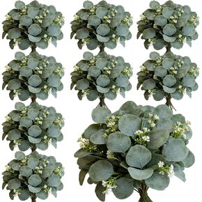 40 Pcs Faux Eucalyptus Leaves Stems Bulk Silver Dollar White Seed Artificial Greenery Stems Fake Sprays Branches for Wedding Table Centerpiece Bouquet Garland Floral Arrangement Home Decor in Saudi Arabia