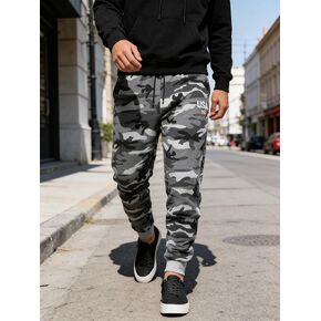 بنطال الركض للرجال مع بطانة من الصوف، بنطال رياضي Camo Streetwear Cargo، برباط وجيوب، طراز رياضي كاجوال in Kuwait