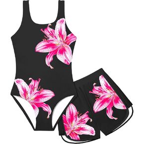 Girls Swimsuit One Piece Swimsuits Color Block Bathing Suit for Girls Adjustable Strap Padded Swimwear with Shorts in Saudi Arabia