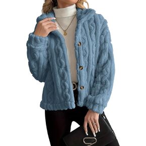Womens Long Sleeve Sherpa Warm Bed Jackets Fall Winter Casual Coats Front Buttons Fleece Outdoor Coat in Saudi Arabia
