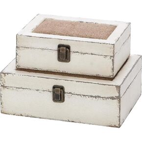 Rustic Ivory Decorative Storage Boxes with Lids Set of 2, Farmhouse Wooden Boxes for Home Decor, Keepsake Boxes Memory Gift Boxes for Living Room, Coffee Table, Entryway, Bedroom in Saudi Arabia