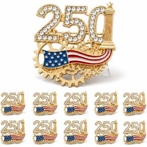 دبوس طية صدر السترة للذكرى السنوية الـ 250 للولايات المتحدة الأمريكية، 1776-2026 بروش من حجر الراين نصف المئوي مع معدات ثلاثية الأبعاد، تذكار وطني لعيد الاستقلال، والمحاربين القدامى، والعائلات العسكرية in Kuwait