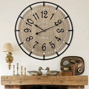 24 Inch Large Farmhouse Wall Clock, Metal Rustic Wood with Silent Quartz Movement, Easy Read Arabic Numerals, Battery Powered Round Decorative Wall Clock for Living Room Bedroom Kitchen Office in Saudi Arabia