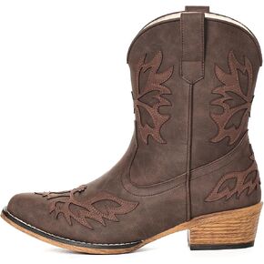 IXU Cowboy Boots for Women Ankle Cowgirl Boots with Embroidered Wide Fashion Low Chunky Heel Snip Toe Western Booties in Saudi Arabia