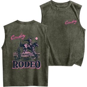 Bobeutou Mens Western Tank Top Vintage Rodeo Cowboy Sleeveless Shirt Country Concert Summer Acid Wash Tank Tops in Saudi Arabia