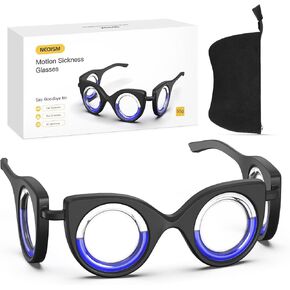 NEOISM Anti Motion Sickness Glasses, Car Sickness Glasses Relief Nausea & Dizziness, Portable Lensless Design for Car Sickness, Air Sickness, Sea Sickness, Road Trip Essentials, Blue Pattern Bag in Kuwait