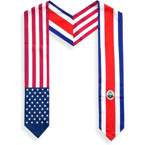 USA And Costa Rica Flag Graduation Stole,Satin Embroidery Graduation Sash for International Students,72 Inch Length. in Saudi Arabia