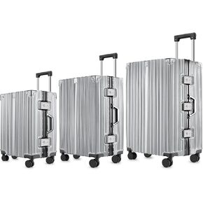 3-Piece Zipperless Luggage Set,20/24/28 Inch, Airline Approved Carry-On 22x14x9, 9H Scratch-Proof PC Hardshell, Aluminum Frame, 360° Spinner Wheels, Checked Suitcases, Silver in Saudi Arabia