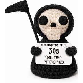 Unique Funny 30th Birthday Gifts for Women Men 30 Year Old Birthday Decorations Present for Her, Him, Best Friend Milestone Gag Gift Crochet Grim Reaper Keepsake Desk Decor Figure in Saudi Arabia