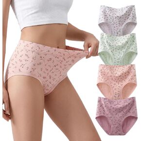MOSSRIVER Seniors Women Cotton Underwear High Waisted Full Coverage Postpartum Briefs Floral Print Ladies Panties 4 Pack in Saudi Arabia