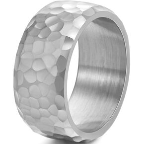 JUDE Jewelers 10mm Stainless Steel Hammered Surface Classic Minimalist Wedding Band Statement Ring in Saudi Arabia