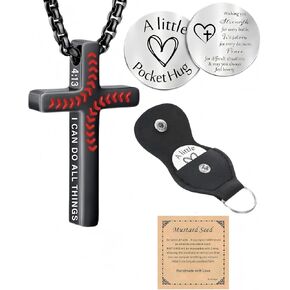 Baseball Bible Verse Cross Necklace for Boys Men and Pocket Hug Token, Stainless Steel Christian Jewelry Religious Gift Teen Birthday Christmas Easter Gifts in Saudi Arabia
