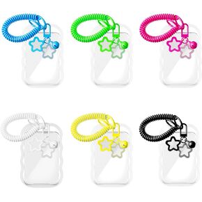 6 Pcs Photocard Holder with Spiral Lanyard and Bell, Clear Hard Case for Kpop Photos, ID Badge, Credit and Trading Cards, 6 Color Options for Lanyard and Star in Saudi Arabia