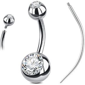 AceFun Titanium Belly button Ring,6mm 8mm 10mm 12mm 14mm 16mm Belly Button Piercing Silver Gold for Long Nails Women 1 Piece Piercing Taper 14G Solid g23 belly Rings Barbell Jewelry Curved Navel Bars in Saudi Arabia