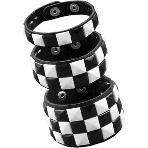 3 Pcs Black White Checkered Punk Leather Cuff Bracelet Gothic Studded Adjustable Wristband for Men Women Halloween Gothic Accessories in Saudi Arabia