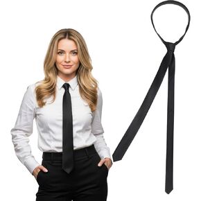 Black Skinny Tie for Women and Men, Adjustable Zipper Skinny Tie, Solid Color Satin Ties for Wedding & Business (Black, 57.08 x 1.06-1.57 In) in Saudi Arabia
