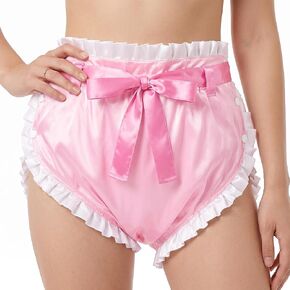 Littleforbig Silky Adult Ribbon Ruffled Omutsu Diaper Wrap Cover Washable Adjustable Reusable Waterproof Pretty in Pink Ribbon Tied Satin Omutsu Diaper Wrap Cover M in Saudi Arabia