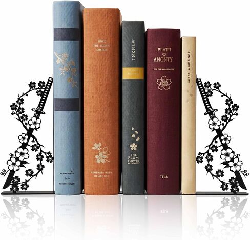 Set of 2 Metal Japanese Cherry Blossom Samurai Sword Bookends, Anime Book Ends for Home Office Library Bedroom Bookshelf, Unique Decorative Gifts for Men Childrens Japanses Culture Enthusiast in Saudi Arabia