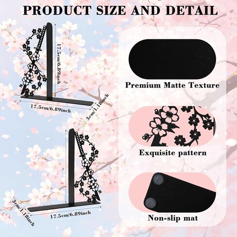 Set of 2 Metal Japanese Cherry Blossom Samurai Sword Bookends, Anime Book Ends for Home Office Library Bedroom Bookshelf, Unique Decorative Gifts for Men Childrens Japanses Culture Enthusiast in Saudi Arabia
