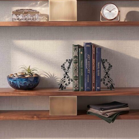 Set of 2 Metal Japanese Cherry Blossom Samurai Sword Bookends, Anime Book Ends for Home Office Library Bedroom Bookshelf, Unique Decorative Gifts for Men Childrens Japanses Culture Enthusiast in Saudi Arabia