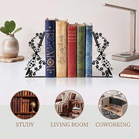 Set of 2 Metal Japanese Cherry Blossom Samurai Sword Bookends, Anime Book Ends for Home Office Library Bedroom Bookshelf, Unique Decorative Gifts for Men Childrens Japanses Culture Enthusiast in Saudi Arabia