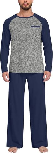 Aodemo Men's Pajamas Sets Sleepwear Loungewear Long Sleeve Pjs Soft Nightwear with Pockets in Saudi Arabia