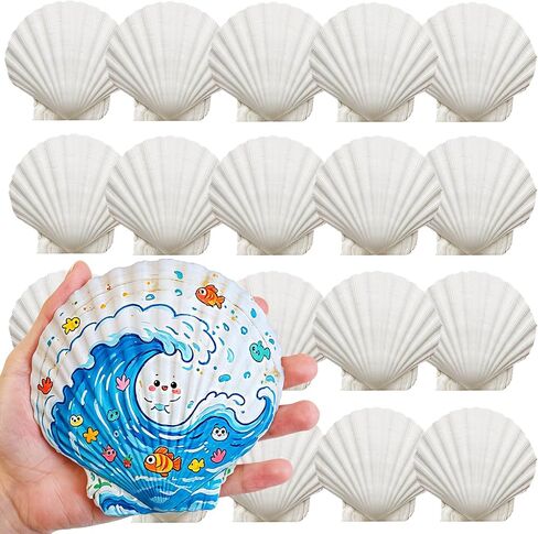 20 PCS 5"-6" Extra Large Scallop Shells for Crafts, Natural White Seashells for DIY Painting, Decoupage, Beach Wedding Gifts & Home Decor, Bulk Jumbo Scallop Shells (13-15cm) in Saudi Arabia