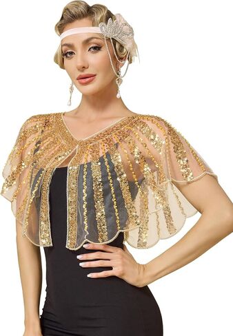 MTITE Women's 1920s Shawl Wraps,Sequin Flapper Evening Shawls for women Gatsby Accessories for Harlem Night in Saudi Arabia