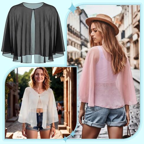 Patelai 3 Pcs Chiffon Shawl for Evening Dress Women Wraps Shrug Black Pink White Wedding Cape Capelet Bolero Flapper Cover up in Kuwait