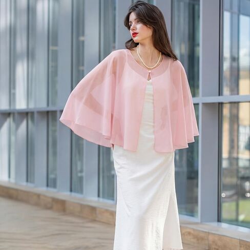 Patelai 3 Pcs Chiffon Shawl for Evening Dress Women Wraps Shrug Black Pink White Wedding Cape Capelet Bolero Flapper Cover up in Kuwait