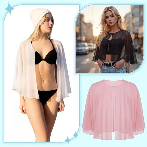 Patelai 3 Pcs Chiffon Shawl for Evening Dress Women Wraps Shrug Black Pink White Wedding Cape Capelet Bolero Flapper Cover up in Kuwait
