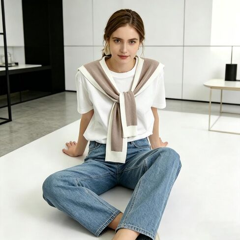 Soft Shawl Wraps for Womens Knitted Shoulder Sweat Wrap Tie Up Knotted Scarf Cape Wrap for Casual Travel in Kuwait