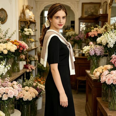Soft Shawl Wraps for Womens Knitted Shoulder Sweat Wrap Tie Up Knotted Scarf Cape Wrap for Casual Travel in Kuwait