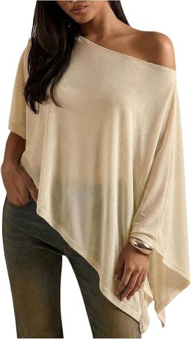 Verdusa Women's Asymmetrical Poncho Polka Dots Chiffon Shawl Off The Shoulder Going Out Tops in Saudi Arabia