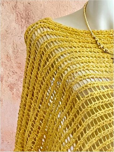SHENHE Women's Crochet Poncho Sweater Hollow Out Lightweight Sheer Bat Wing Poncho Shawl Cape in Kuwait