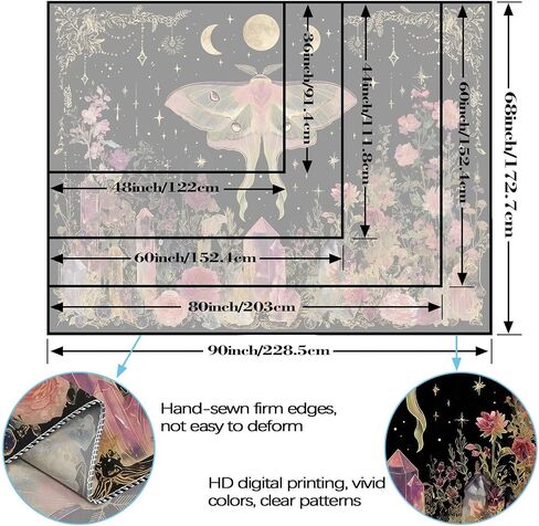 Gruaoihy Boho Moon Butterfly Floral Tapestry, Aesthetic Witchy Moon Phase Luna Moth Wall Hanging for Bedroom Living Room Decor, Black Pink 36x48 inches in Kuwait