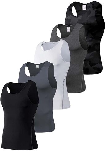5-Pack Men's Heavyweight Compression Tank Tops - 210GSM Muscle Support Workout Shirts for HIIT and Gym (US Fit) in Saudi Arabia