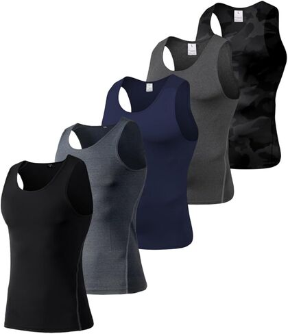 5-Pack Men's Heavyweight Compression Tank Tops - 210GSM Muscle Support Workout Shirts for HIIT and Gym (US Fit) in Saudi Arabia