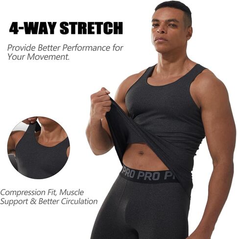 5-Pack Men's Heavyweight Compression Tank Tops - 210GSM Muscle Support Workout Shirts for HIIT and Gym (US Fit) in Saudi Arabia