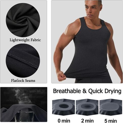 5-Pack Men's Heavyweight Compression Tank Tops - 210GSM Muscle Support Workout Shirts for HIIT and Gym (US Fit) in Saudi Arabia